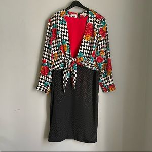Vintage Leslie Fay Dress | Floral Checkered | 18 | Plus Size